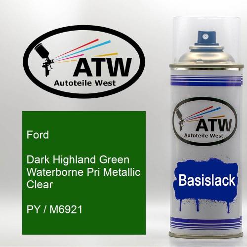 Ford, Dark Highland Green Waterborne Pri Metallic Clear, PY / M6921: 400ml Sprühdose, von ATW Autoteile West.